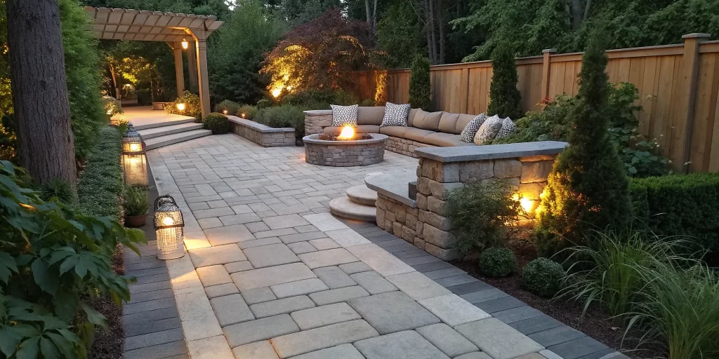 A finished stone paver patio showing the result of a successful installation.