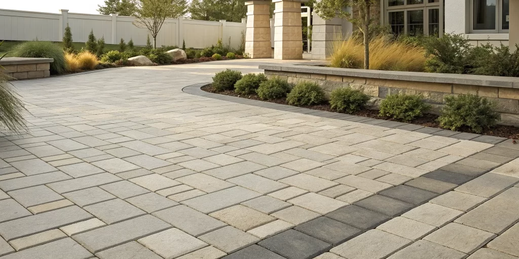 Belgard permeable pavers create a modern, eco-friendly driveway.