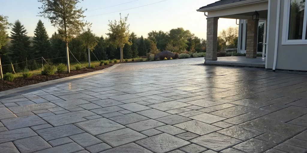 A paver driveway that has been sealed, enhancing its color and protecting it from stains.