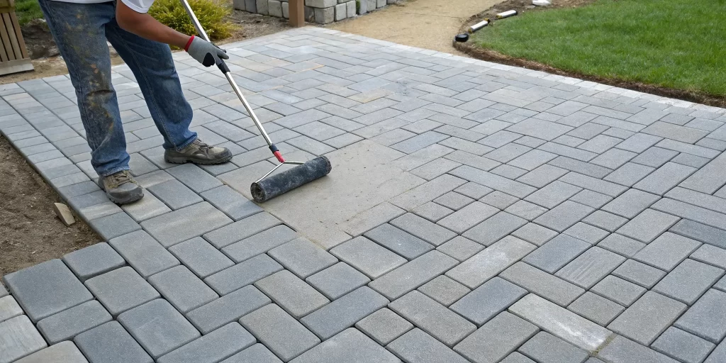 How to seal pavers using a roller to apply a protective coat.