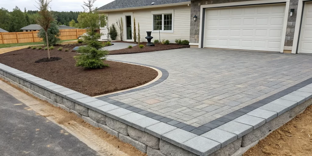 A properly installed paver base for a driveway using compacted aggregate and edge restraints.