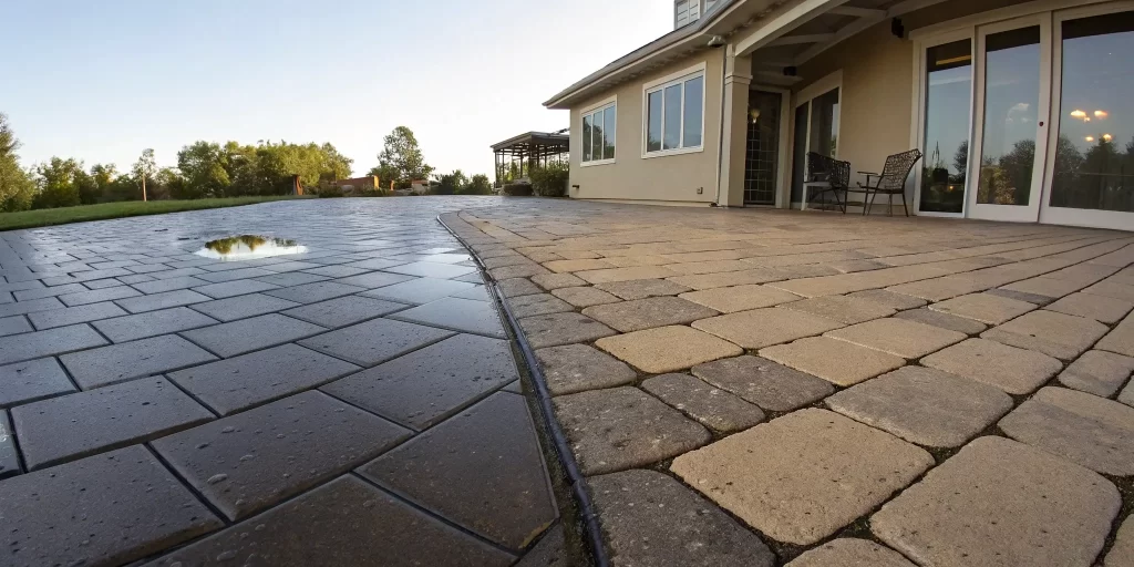 A side-by-side comparison of the pros and cons of sealing pavers on a patio with a wet and dry finish.