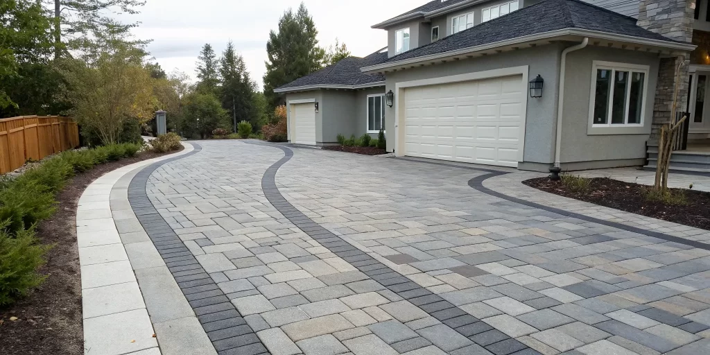 A before and after comparison of sealing pavers, showing the restored color and protective finish.