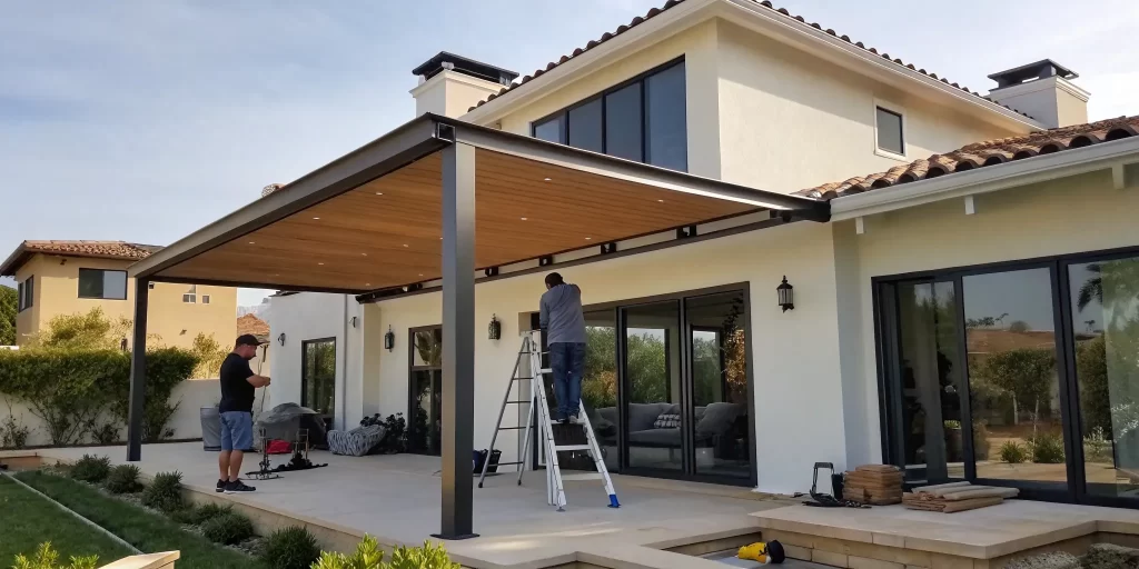 Orange County installers building a custom Alumawood patio cover.