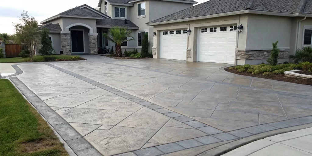 A patterned stamped concrete driveway, a key part of calculating the project cost.