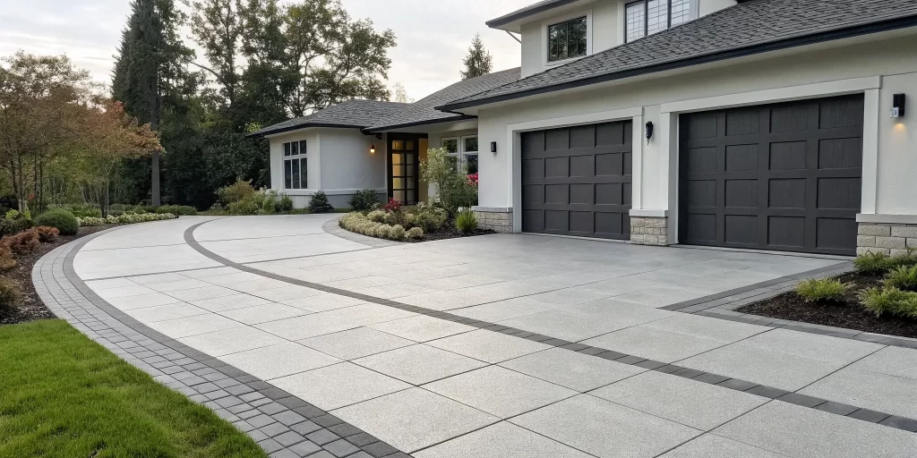 Interlocking pavers offer pattern flexibility and individual-unit repairability for premium driveways