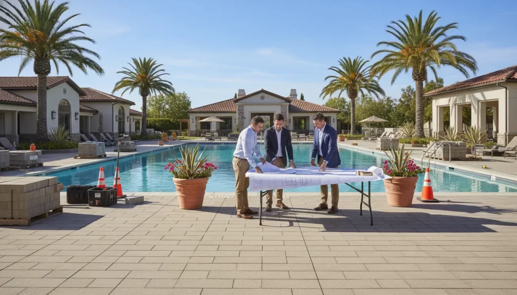 HOA pool deck renovation planning around an Orange County community pool