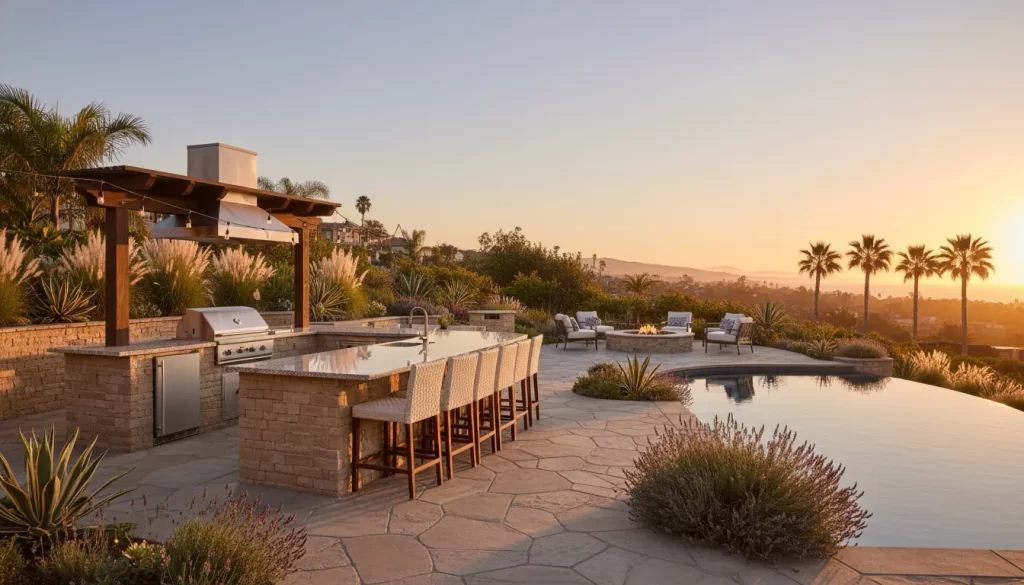 Premium outdoor kitchen with stone pavers in Orange County