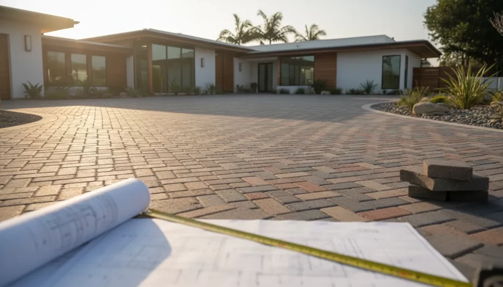 Luxury Orange County paver driveway at a modern home