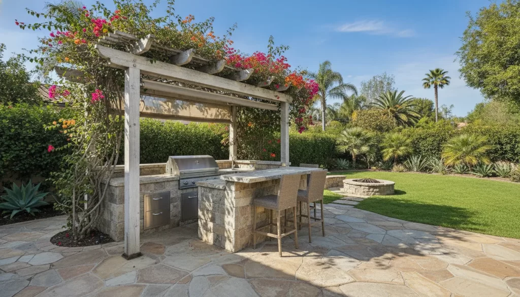 Small outdoor kitchen ideas for a compact covered paver patio