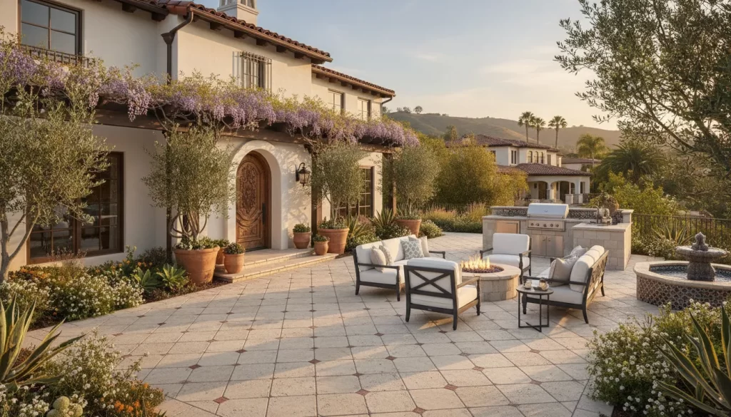 Luxury paver patio with outdoor living space in Orange County backyard