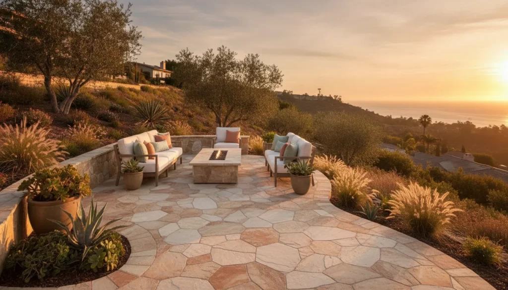 Custom paver patio in a Laguna Niguel hillside backyard