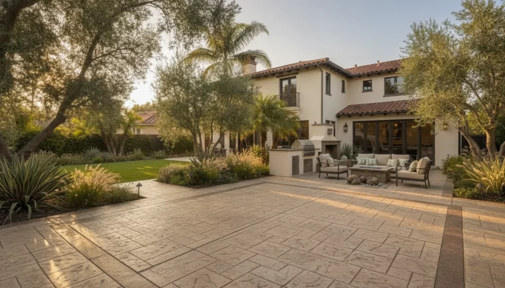 Decorative concrete patio in an Orange Park Acres backyard